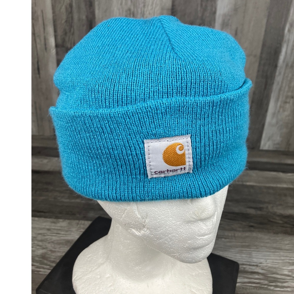 Carhartt Acrylic Watch Hat Beanie Turquoise Blue Rib Knit Logo Patch Unisex